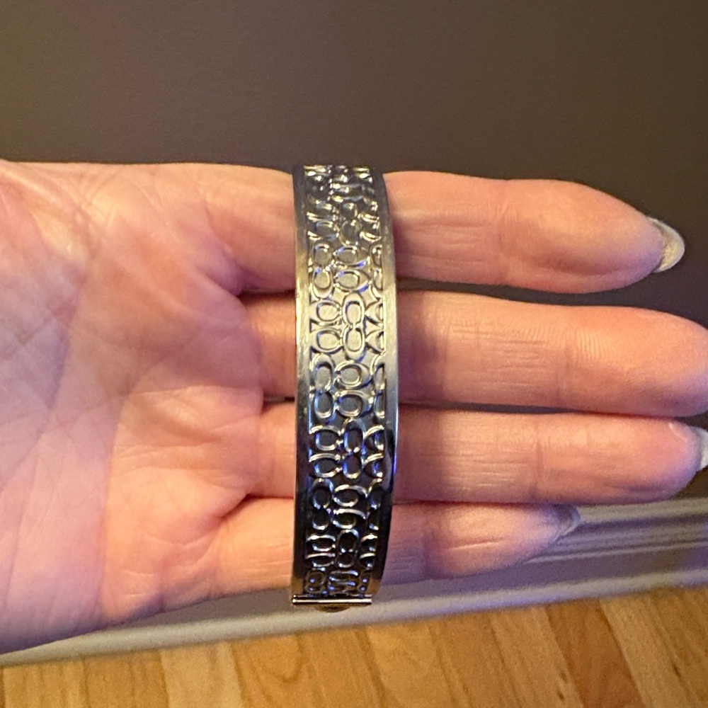 Coach Silver-Tone Signature C Logo Hinged Bracelet